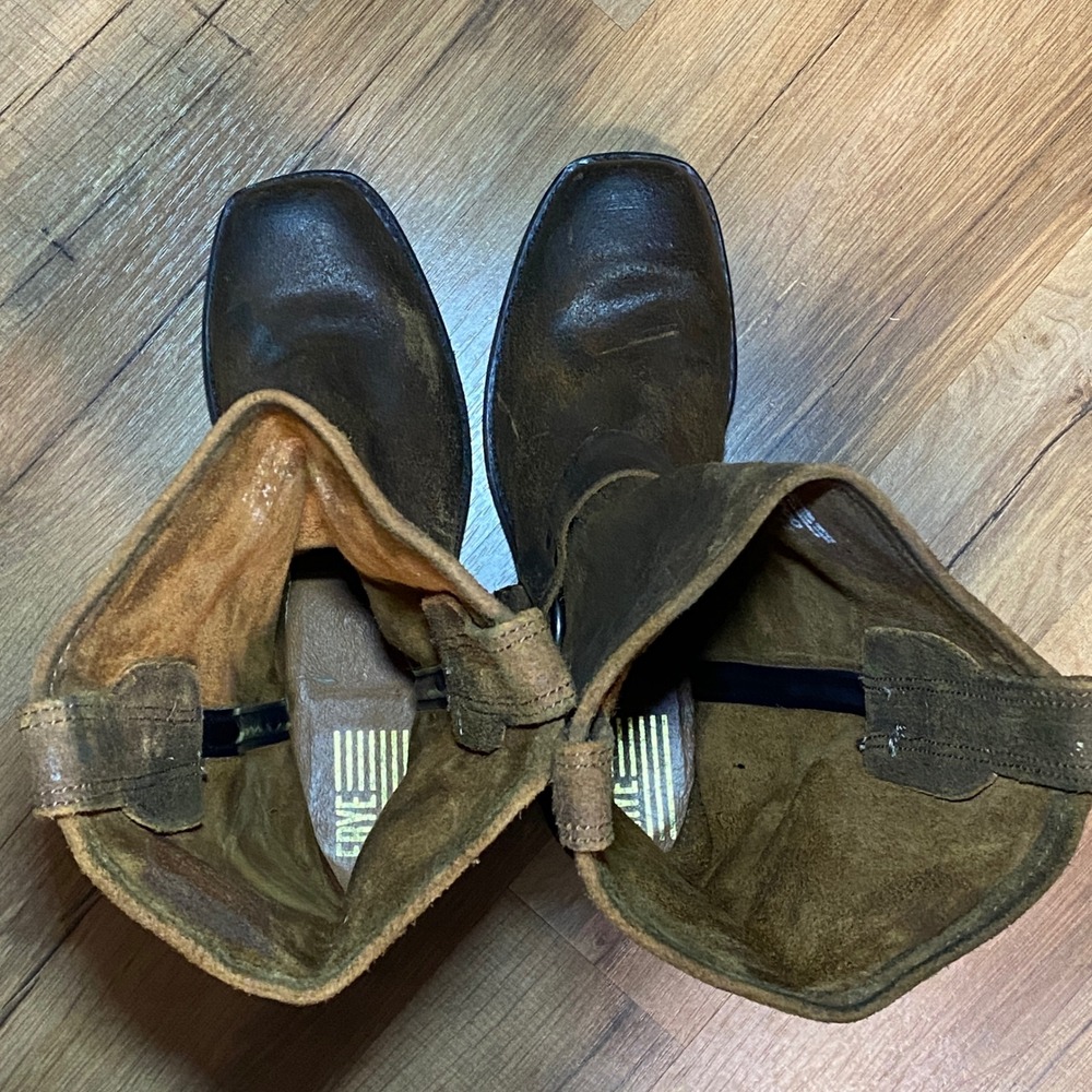 Frye Harness 12R Brown Distressed Leather Square Toe Moto Boots Women's Size 8M - Picture 5 of 10